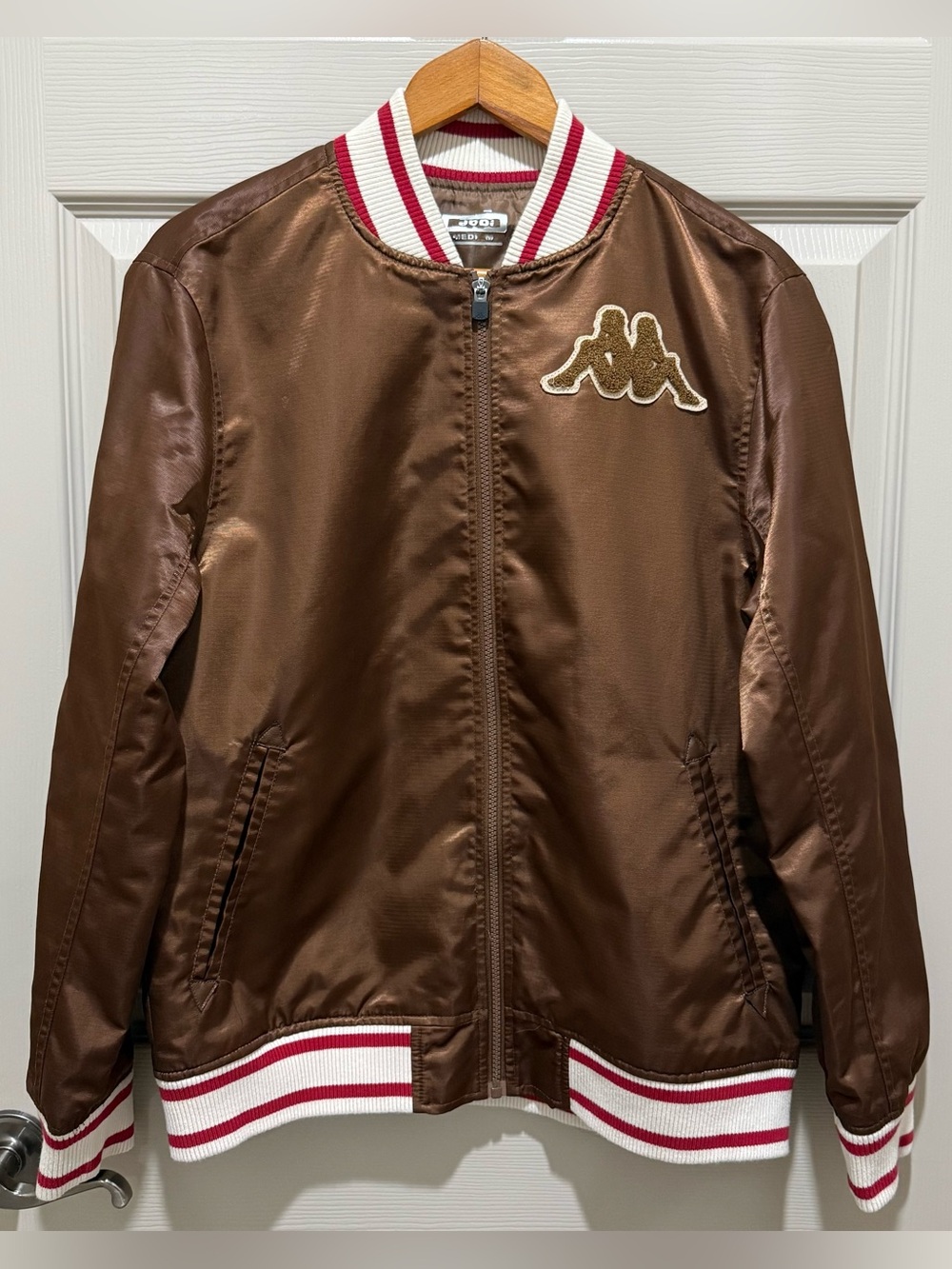 Kappa Satin Bomber Jacket Mens M Brown Vintage Varsity Chenille Patch⁠
